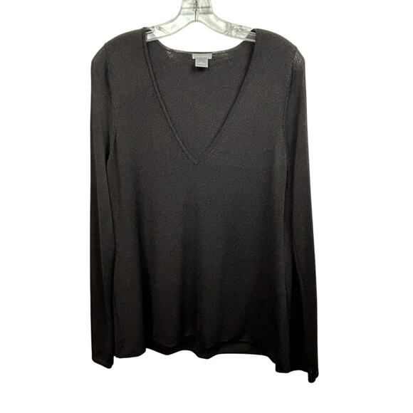 Ann Taylor Sweater Women's SZ XL Black V Neck Silky Viscose Blend Minimalist - Picture 1 of 6